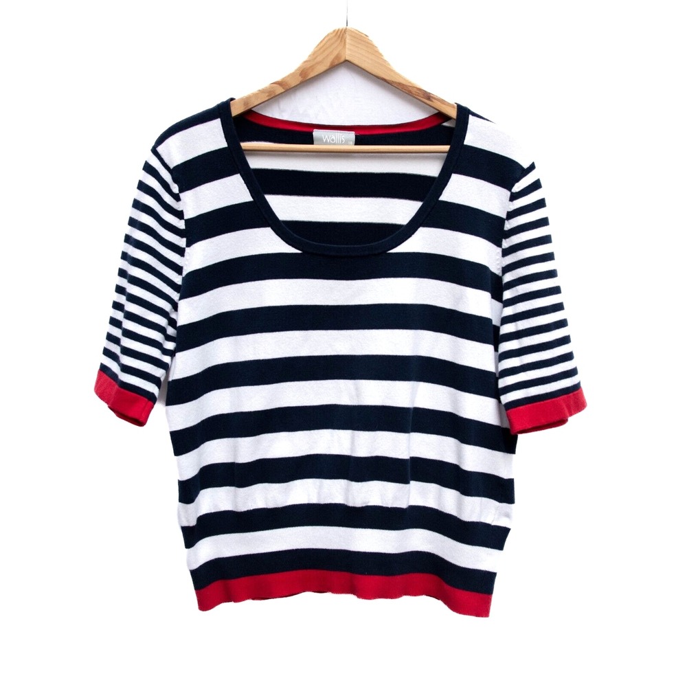 Wallis Knit Top Women US 14 Breton Striped Scoop Neck Half Sleeve Preppy Coastal